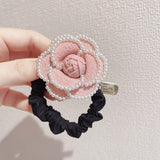 Lianfudai Vintage Pearl Fleece Camellia Elastic Hair Band Tie Broo for Women Girl Autumn Winter Accessories Rubber Wholesale Drop Shipping