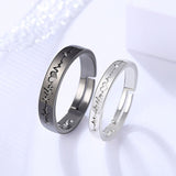 Lianfudai Christmas wishlist 2Pcs Love Heart Electrocardiogram Couple Open Rings For Women Men Lover Black Silver Color Engagement Wedding Valentine'Day Gift
