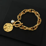 Lianfudai Vintage Bracelets & Bangles Bohemian Chunky Chain Gold Color Charm Round Bracelet for Women Jewelry Bijoux Femme