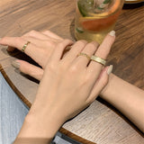 Lianfudai Retro Simple Gold Color Metal Beaded Rings Set Simple Irregular Opening Adjustable Hollow Finger Rings for Women Gifts