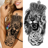 Lianfudai Compass Wolf Temporary Tattoos For Men Women Adult Fake Lion Tattoo Sticker Tiger Black Tribal Body Art Drawings Tatoos Arm