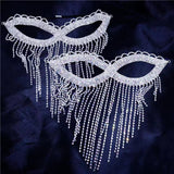 Lianfudai gifts for women Luxury Sexy Rhinestone Tassel Cover Face Eye Mask Belly Dance Jewelry for Women Bling Crystal Masquerade Mask Face Accessories