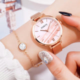 Lianfudai watches for women smart watch Luxury 2 PCS Set Watch Women Rose Gold Water Drill Bracelet Watch Jewelry Ladies Female Hour Casual Quartz Wristwatches