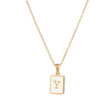 Lianfudai 18K Gold Letter A-Z Initial Necklace For Women White Rectangle Alphabet Charm Pendant Necklace Party Accessories