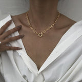 Lianfudai New Fashion Baroque Pearl Chain Necklace Women Collar Wedding Punk Toggle Clasp Circle Lariat Bead Choker Necklaces Jewelry