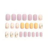 Lianfudai 24pcs Small Fresh White Flowers Decorated Frosted Matte Wearable Fake Nails Suitable Fairy Girl Summer Hand Decoration T