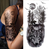 Lianfudai Compass Wolf Temporary Tattoos For Men Women Adult Fake Lion Tattoo Sticker Tiger Black Tribal Body Art Drawings Tatoos Arm