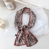 Lianfudai Silk Scarf Women Dot Zebra Striped Print Small Autumn Neck Scarf Office Lady HairBand Foulard Hand Kerchief Bag Accessories