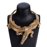 Lianfudai christmas wishlist valentines day gifts for her Trendy Large Gold Color Crystal Crocodile Choker Necklace For Woman New Big Crocodile In Rut Pendants Necklaces Femmle Gift