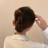 Lianfudai Fashion Acrylic Hairpin Translucent Chocolate Color Matte Geometric Large Hair Claw for Women Hair Accessories Gifts