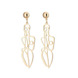 Lianfudai 6YM New Fashion  Punk Style Gold Color Metal  Body Hollow Out Drop Earrings for Women Girl Wedding Jewelry Gifts Wholesale