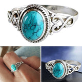 Lianfudai Disaster Prevention Jewelry Vintage Antique Natural Stone Ring Fashion Jewelry Gift Blue turquoises Finger Ring For Women Wedding Anniversary Rings