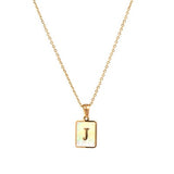 Lianfudai 18K Gold Letter A-Z Initial Necklace For Women White Rectangle Alphabet Charm Pendant Necklace Party Accessories