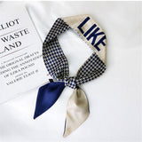 Lianfudai Korea Lattice Letter Silk Scarf Narrow Long Ribbon Tie Office Scarf Headband for Women Bag Accessories New Winter Autumn