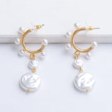 Lianfudai Christmas wishlist za Pearl Earring For Women Gold Color Crystal Beaded Drop Earrings Trendy Jewelry Statement Earrings Brincos Gift