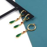 Lianfudai Moving Castle Earrings Howl Drop-Shaped Green Crystal Clip Earrings for Women Jewelry Temperament Accessories Gift
