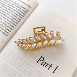 Lianfudai Korean version leaf shape pearl rhinestone hair clip fashion geometric leaf hair clip shark bath claw clip ladies headdress