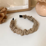 Lianfudai New Trendy Vintage Brown Leather Pleated Headband Smooth Irregular Geometric Folds Hairpin for Women Party Accessories