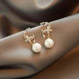 Lianfudai gifts for women New Arrival Trendy Crystal Planet Dangle Earrings Women Fashion Elegant Pearl Earring Female Rhinestone Temperament Jewelry Gift
