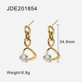 Lianfudai 14K Gold Plated Triangle Chain Cubic Zirconia Drop Earrings Stainless Steel Clear Oval Chain Drop Earring For Women Jewelry Gift