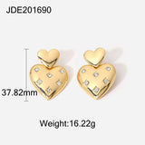 Lianfudai Gypsophila Zircon Double Heart Shape Stud Earrings For Women Girls Trendy Charm Earring Jewelry Accessories