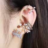 Lianfudai easter ifts for women 9PCS Fashion Gold Pearl Ear Clips Ear Cuff for Women Men Non-Piercing Fake Cartilage Earrings Clip Earrings Wholesale Jewelry