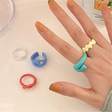 Lianfudai New Korea Style Simple Sweet Candy Color Acrylic Resin Twisted Ring Irregular Geometric Open Rings for Women