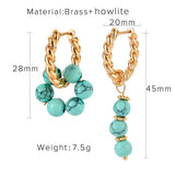 Lianfudai Bohemian Style Semi-Precious Stone Beads Hoop Earrings For Women Lapis Opal Freshwater Pearl Handmade Earrings Jewelry