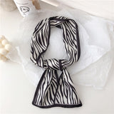 Lianfudai Silk Scarf Women Dot Zebra Striped Print Small Autumn Neck Scarf Office Lady HairBand Foulard Hand Kerchief Bag Accessories