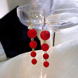 Lianfudai Christmas gifts ideas New Fashion Tassel Flower Long Dangle Drop Earrings Retro Red Big Petal Statement Earring for Women Bridal Wedding Party Jewelry