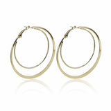 Lianfudai gifts for women  Fashion Alloy Double Circle Big Hoop Earrings Women Statement Jewelry Gold Color Punk Style Layered Earrings