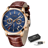 Lianfudai father's day gifts Watches Mens Top Brand Luxury Casual Leather Quartz Men's Watch Business Clock Male Sport Waterproof Date Chronograph