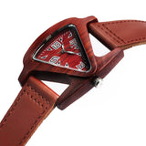 Lianfudai Christmas wishlist Ladies Red sandalwood Wood Watch Women Triangle Wooden Wristwatch Creative Feminino Bracelet Leather Comfortable Watchband Clock