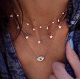 Lianfudai New Evil Eye Crystal Pendant Necklace Coin Women's Necklace Set Multi-layer StarMoon Alloy Imitation Pearl Pendant Necklace
