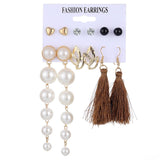 Lianfudai jewelry gifts for women hot sale new Vintage Women Drop Earrings Set Bohemia Acrylic Tassel Pearl Alloy Long Pendant Earrings Geometric Jewelry Party Gift