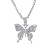 Lianfudai Christmas gifts ideas Shiny Big Butterfly Pendant Necklace Rhinestone Chain For Women Bling Tennis Chain Crystal Choker Necklaces Temperament Jewelry