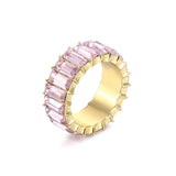 Lianfudai Dainty Rainbow Ring Multi Color Crystal Eternity Square Baguette Finger Ring Women Female Wedding Jewelry  Wholesale