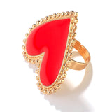 Lianfudai Bohemian Heart Gold Color Rings for Women BOHO Love Heart Round Enamel Ring Female Finger Statement Fashion Jewelry