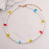 Lianfudai christmas gift ideas valentines day gifts for her Boho Smile Face Pearl Beaded Necklace For Women Colorful Heart Bead Handmade Necklaces Imitation Pearls Choker Sweet Jewelry New