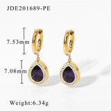 Lianfudai Elegant Zircon Waterdrop Crystal Glass Pendant Huggie Earrings For Women Girls Stainless Steel Hoop Earrings Jewelry