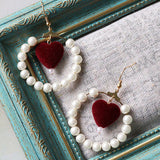 Lianfudai Christmas gifts ideas Red Style Charm Circle Pearl Drop Earrings Love Heart Bow Earrings For Women Girls Party Gift Korean Fashion Wedding Jewelry