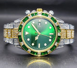 Lianfudai watches on sale Disaster Prevention Jewelry Watch For Men Classic AAA Iced Diamond Watches With Green Baguette Bezel Luminous Waterproof Clock Luxury Gifts For Men FREE SHIPPING