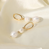 Lianfudai French Style Freshwater Pearl Pendant Drop Earrings For Women Girls Elegant Stud Earrings Jewelry Accessories