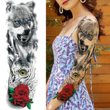 Lianfudai western jewelry for women Sexy Wolf Full Flower Arm Temporary Tattoo Stickers For Men Body Art Sleeve Tattoo Decals Girl Women Waterproof Tatoo Fox Legs