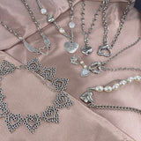 Lianfudai Christmas wishlist Korean Goth Metal Chain Choker Necklace For Women Sweet Heart Butterfly Pearl Neck Harajuku Jewelry New Chocker Collier Femme