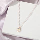 Lianfudai Minimalist Pearl Daisy Pendant Necklaces For Women Jewelry New Trend Elegant Butterfly Flower Pearl Chain Choker Girl Gift