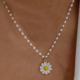 Lianfudai bridal jewelry set for wedding Elegant Imitation Pearl Daisy Choker Necklace For Women Flower Pendant Beads Neck Short Chain Female Summer Boho Jewelry Gifts