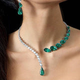 Lianfudai gifts for women  Vintage Green Zircon Rhinestone Bridal Water Drop Open Choker Necklace Prom Wedding Jewelry for Women Crystal Collar Necklace