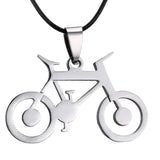 Lianfudai father's day gifts Fashion Stainless Steel Necklace For Women Men Classic Bicycle Silver Color Pendant Necklace Leather Chain Choker Party Jewelry