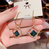 Lianfudai Korean fashionable temperament hollow-out geometric blue crystal earring new fashionable personality exaggerated earrings female